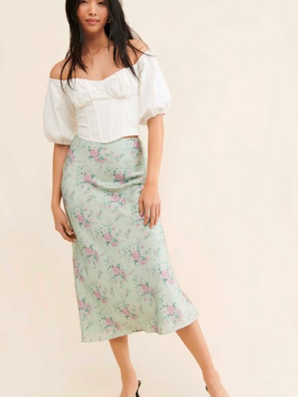 Anthropologie Maison Amory Romance Slip Skirt in Green Floral - Size Large EUC